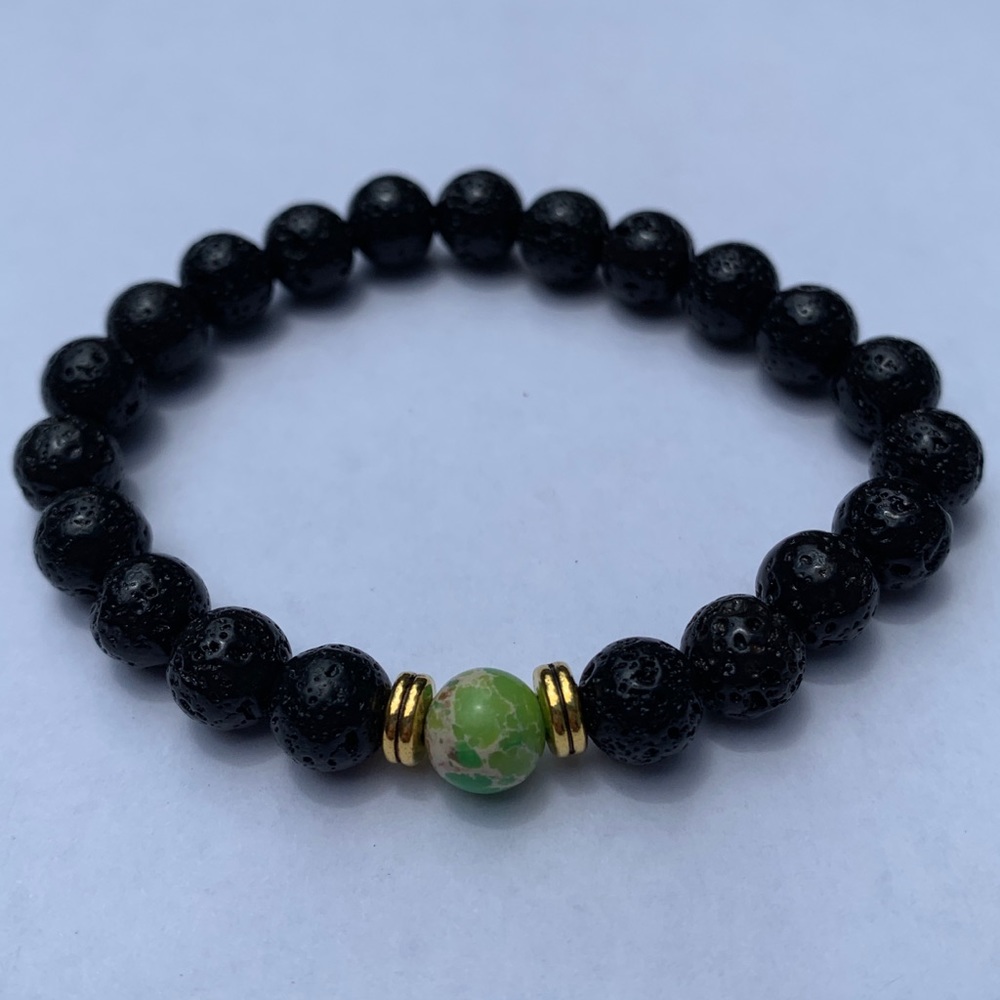 Black Lava Stone bead bracelet Green Marble Stone